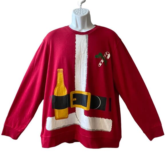 Ugly Christmas Fleece Santa Yourself with Ready Beer Sweatshirt Size L NWOT - Picture 1 of 6
